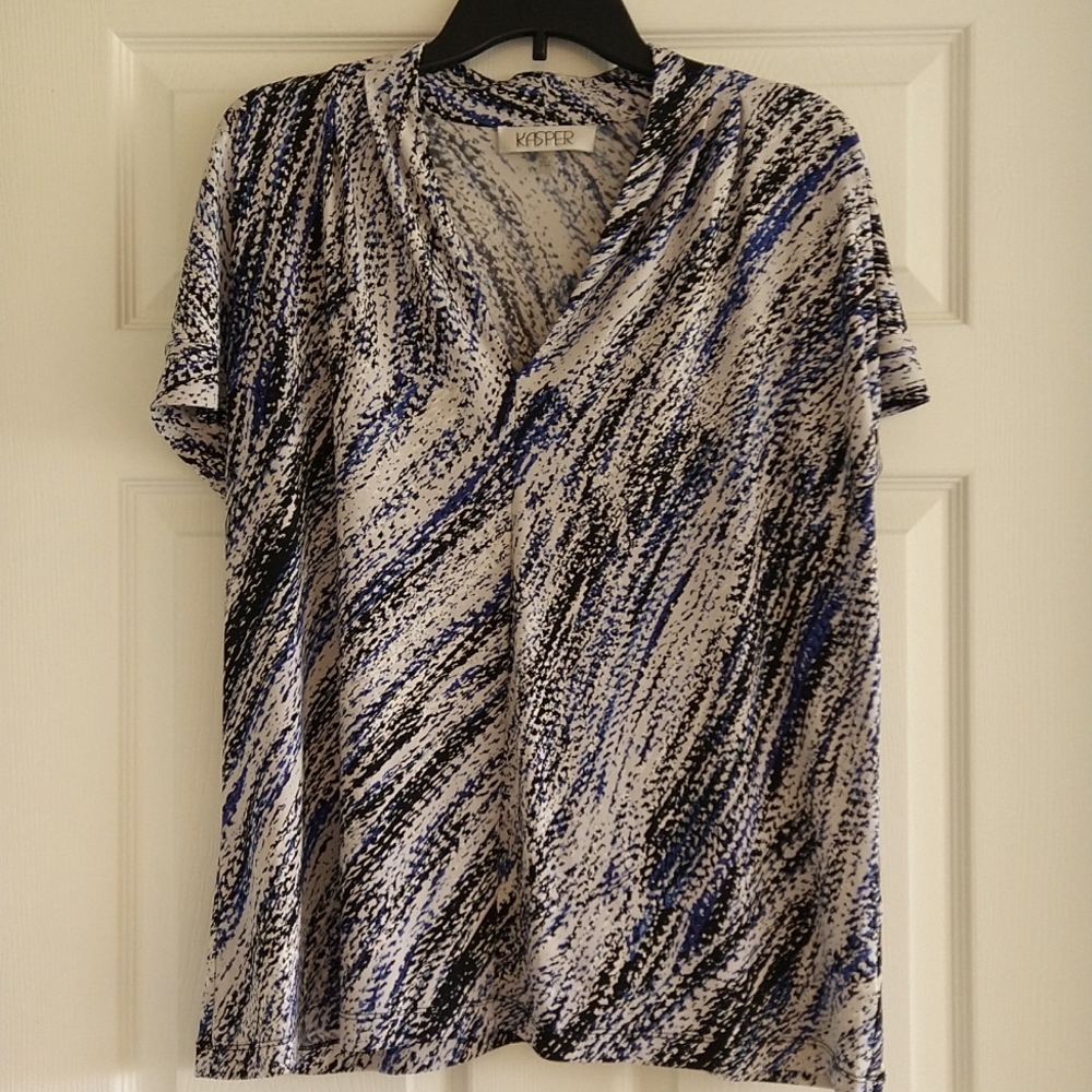 Kasper, white, blue, black v neck top, size 2X, used, womens